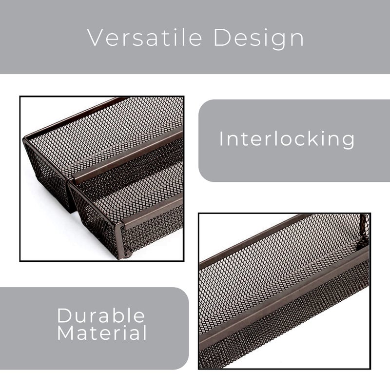 Smart Design Drawer Organizer - 9 x 3 Inch - Steel Metal Mesh Tray - with Interlocking Arm Connection - Utensils, Silverware, Organization - Kitchen - Bronze - Image 4